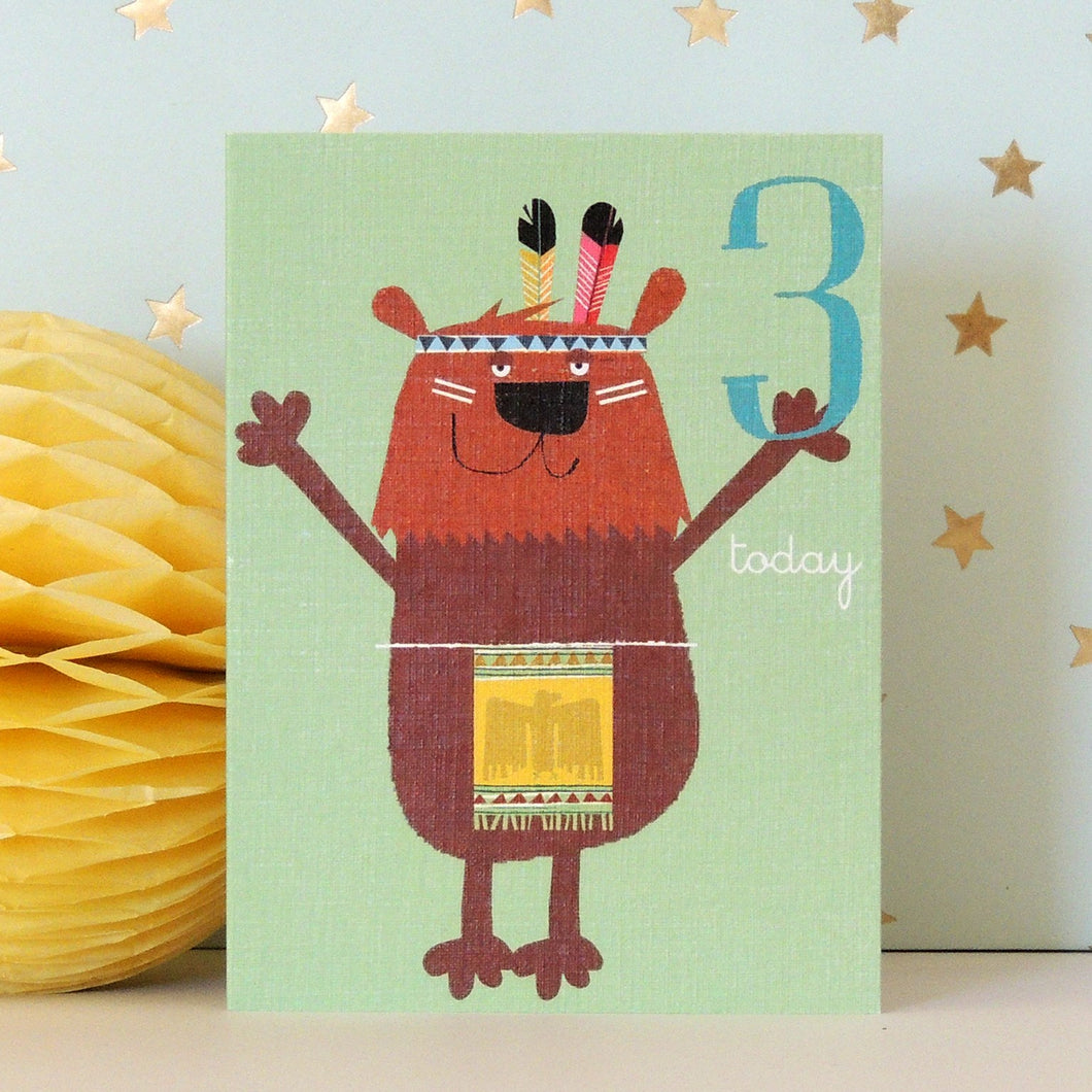 Age 3 bear mini card