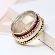 Load image into Gallery viewer, Sterling silver spinning ring with mixed metal twists