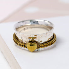 Load image into Gallery viewer, Sterling silver spinning ring with moving brass heart
