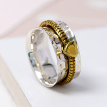 Load image into Gallery viewer, Sterling silver spinning ring with moving brass heart
