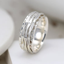 Load image into Gallery viewer, Sterling silver ring with three spinning silver bands
