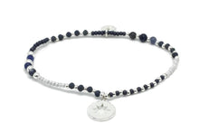 Load image into Gallery viewer, Flute Navy & Grey Gemstone Stretch Bracelet