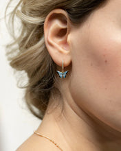 Load image into Gallery viewer, Enamel Blue Butterfly huggie hoop earrings
