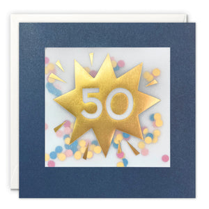 Age 50 Gold Paper Shakies Card