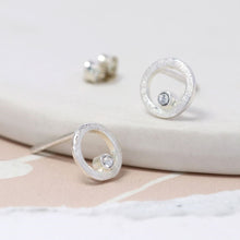 Load image into Gallery viewer, Sterling silver and Swarovski crystal in hoop studs