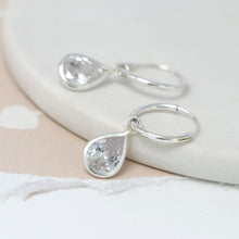 Load image into Gallery viewer, Sterling silver hoop earrings with CZ teardrop crystals