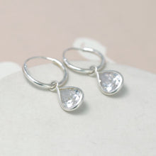 Load image into Gallery viewer, Sterling silver hoop earrings with CZ teardrop crystals
