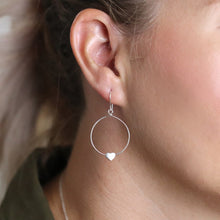 Load image into Gallery viewer, Silver hoop heart earrings
