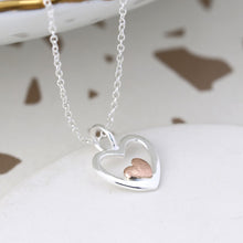 Load image into Gallery viewer, Sterling silver and rose gold nested hearts necklace