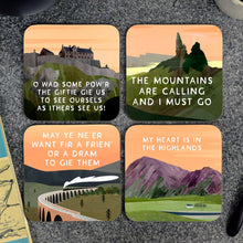 Load image into Gallery viewer, Gift box of four Scottish Landscape coasters
