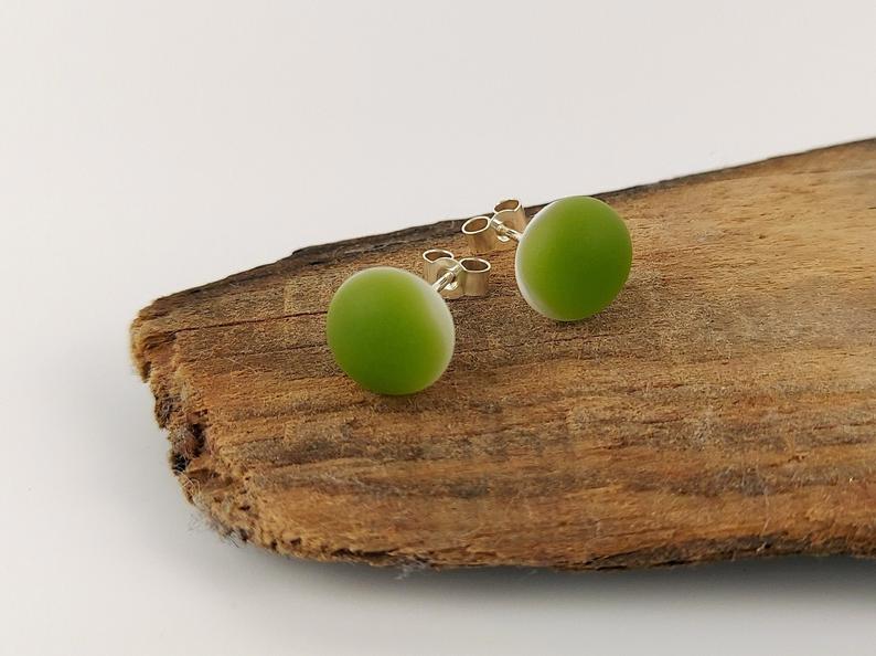Apple green glass stud earrings