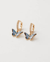 Load image into Gallery viewer, Enamel Blue Butterfly huggie hoop earrings