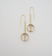 Load image into Gallery viewer, Brass tube + circle drop earrings