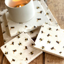 Load image into Gallery viewer, Busy Bees natural marble stone coaster