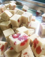 Load image into Gallery viewer, Cherry Bakewell Scottish Tablet - 100g gift bag with red ribbon