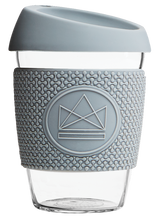 Load image into Gallery viewer, Reusable Glass Cup 12oz Forever Young Grey