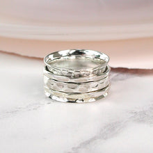 Load image into Gallery viewer, Sterling silver spinning ring with three textured bands
