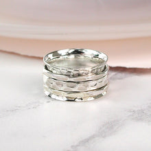 Load image into Gallery viewer, Sterling silver spinning ring with three textured bands