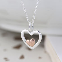 Load image into Gallery viewer, Sterling silver and rose gold nested hearts necklace