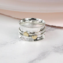 Load image into Gallery viewer, Sterling silver double heart spinning ring
