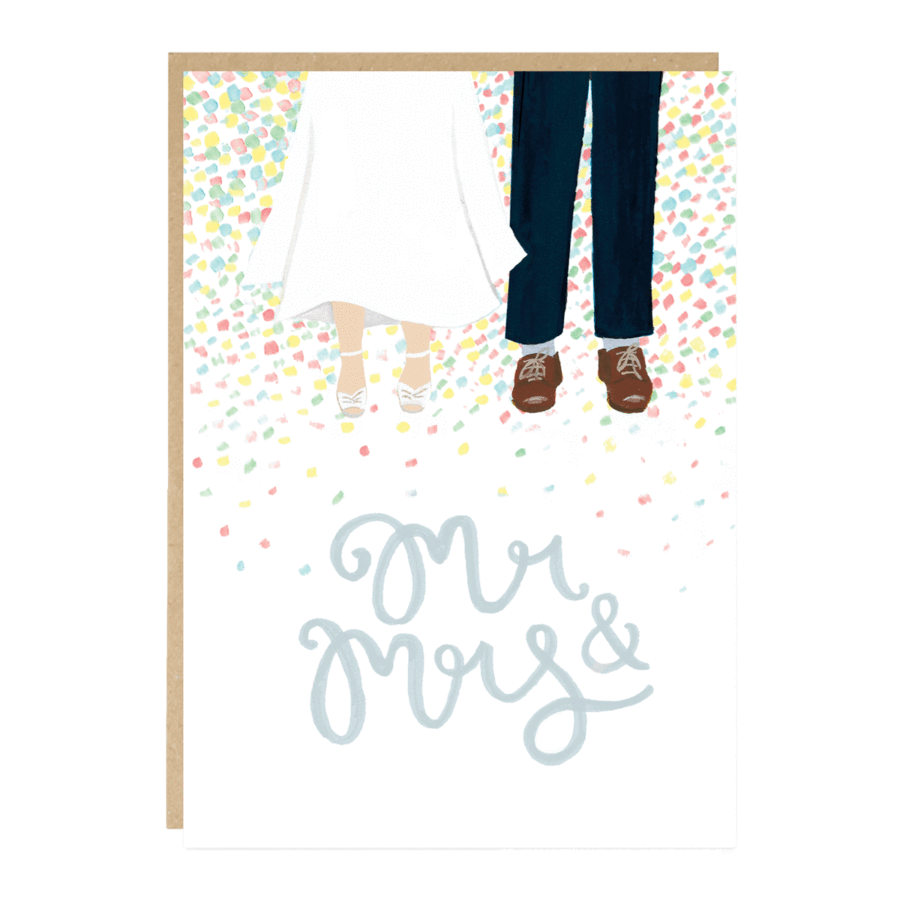 Confetti 'Mr & Mrs' Bride & Groom Feet Wedding Card