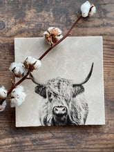 Load image into Gallery viewer, Highland cow natural marble stone coaster