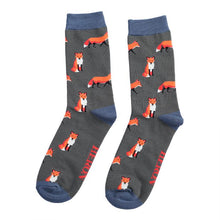 Load image into Gallery viewer, Mr Heron foxes mens socks charcoal