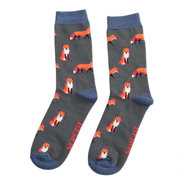 Mr Heron foxes mens socks charcoal