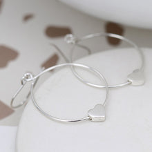 Load image into Gallery viewer, Silver hoop heart earrings