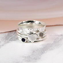 Load image into Gallery viewer, Sterling silver, gemstone and silver heart spinning ring