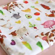 Load image into Gallery viewer, Farmyard Muslin Swaddle Blanket
