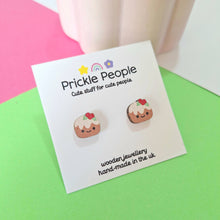 Load image into Gallery viewer, Christmas Pudding Studs - wooden earrings
