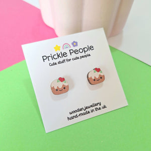 Christmas Pudding Studs - wooden earrings