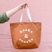 Load image into Gallery viewer, Books &amp; Snacks - Tan Canvas Tote Bag
