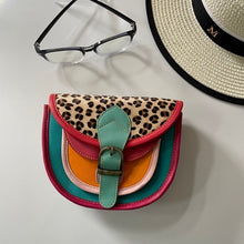 Load image into Gallery viewer, Olivia Aqua Leopard Upcycled Leather Handbag
