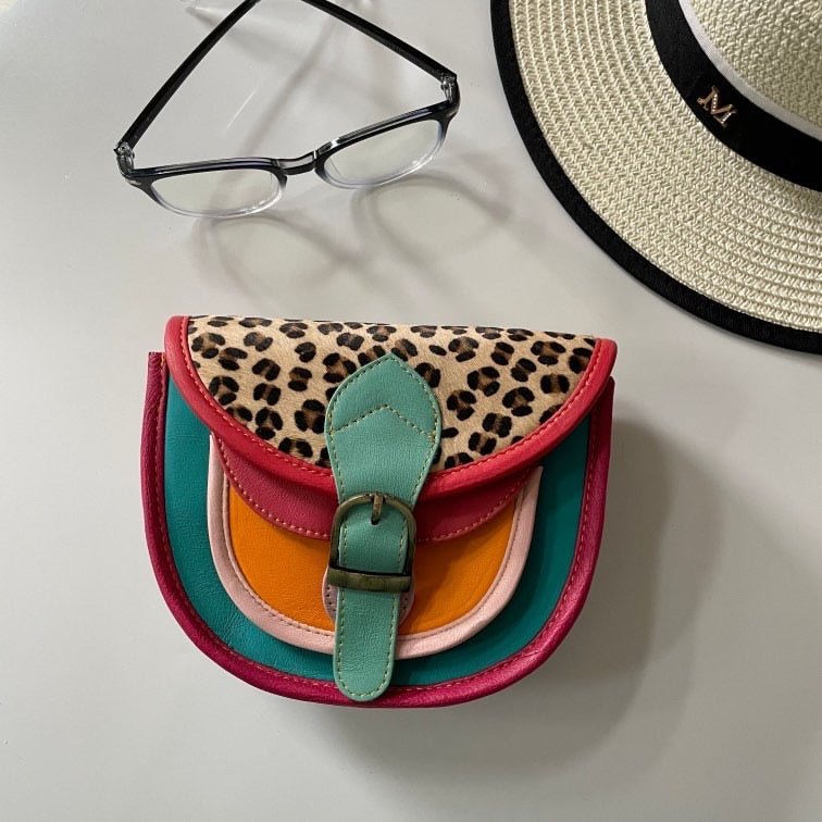 Olivia Aqua Leopard Upcycled Leather Handbag