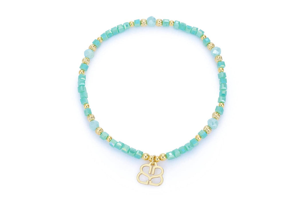 Seraphina Aqua & Gold Stretch Bead Bracelet