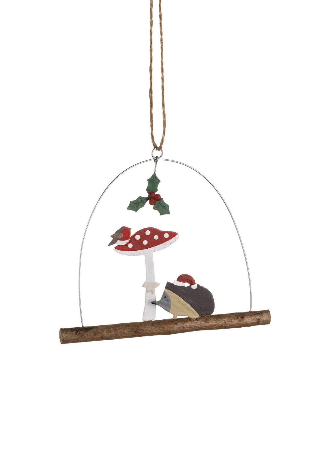 Hedgehog under Toadstool Hanging Christmas Decoration