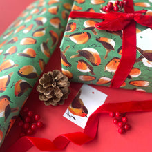 Load image into Gallery viewer, Christmas robins wrapping paper Sheets: 500mm x 700mm flat sheets
