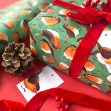Load image into Gallery viewer, Christmas robins wrapping paper Sheets: 500mm x 700mm flat sheets
