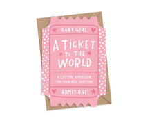 Load image into Gallery viewer, Ticket To The World Baby Girl Card
