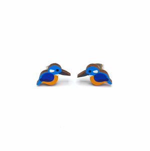 Kingfisher Studs - wooden earrings
