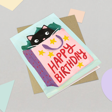 Load image into Gallery viewer, Birthday Card - Cute Cat In Gift Bag Greeting Card
