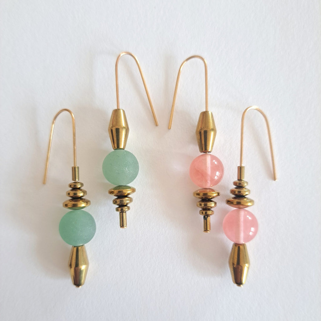 Consta - Pink or green aventurine and hematite earrings