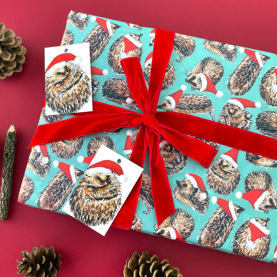 Christmas Hedgehogs wrapping paper Sheets: 500mm x 700mm flat sheets