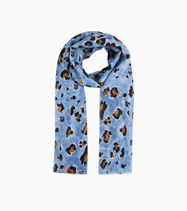 Raya Lightweight Scarf - Blue, Large Leopard Print
