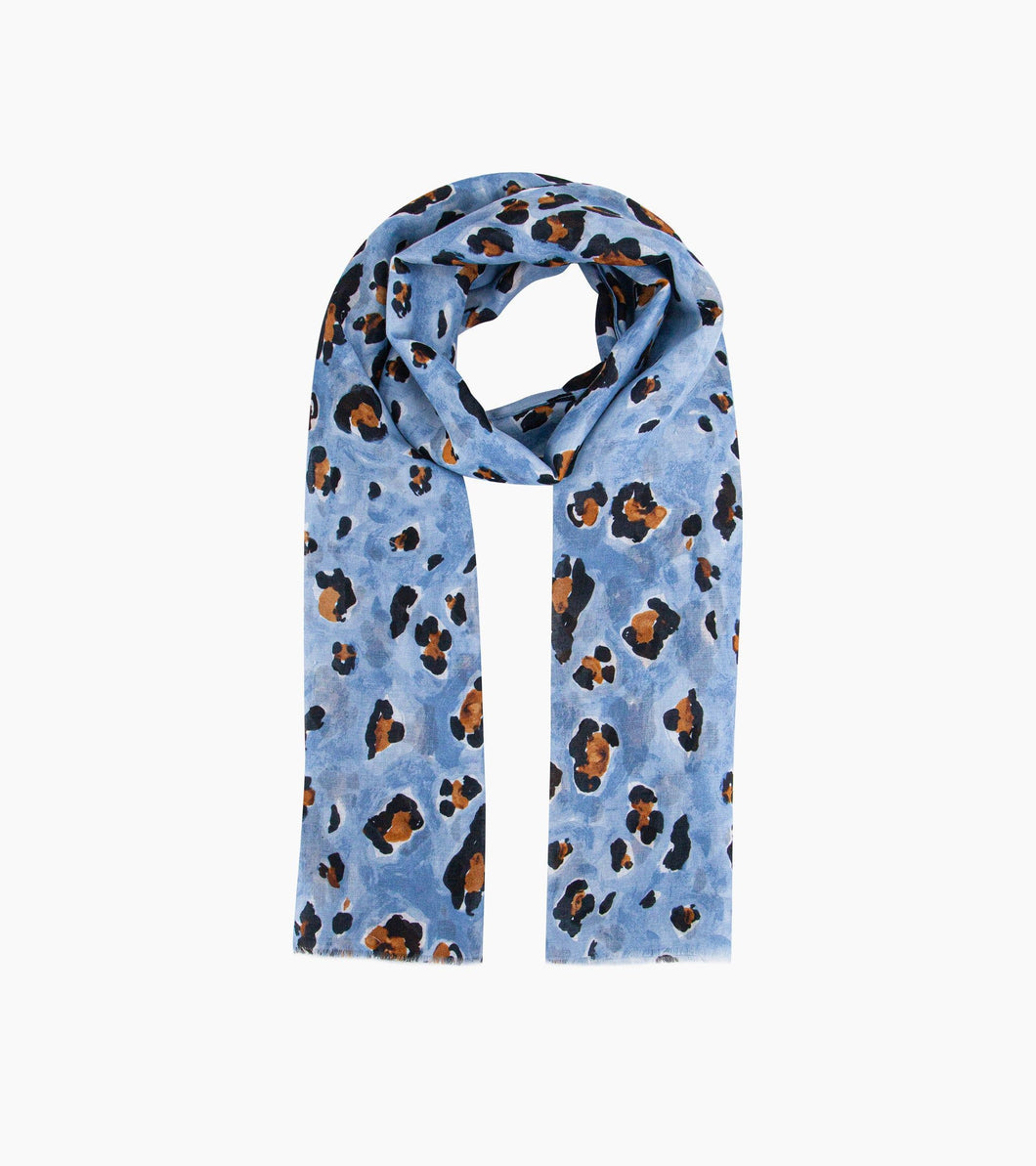 Raya Lightweight Scarf - Blue, Large Leopard Print
