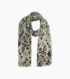 Raya Lightweight Scarf - Khaki, Large Leopard Print