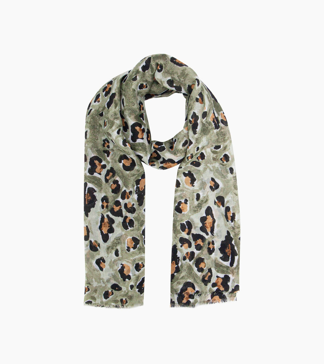 Raya Lightweight Scarf - Khaki, Large Leopard Print