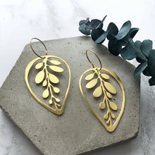 Load image into Gallery viewer, Gold Calathea Makoyana Hoop Earrings
